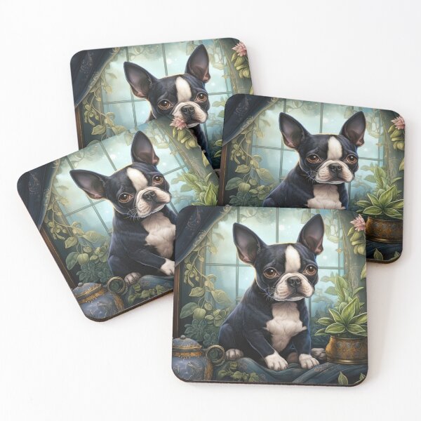 Item preview, cute Boston Terrier dog puppy, illustration designed and sold by WallyPink.