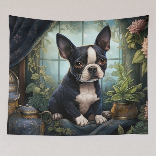 Item preview, cute Boston Terrier dog puppy, illustration designed and sold by WallyPink.