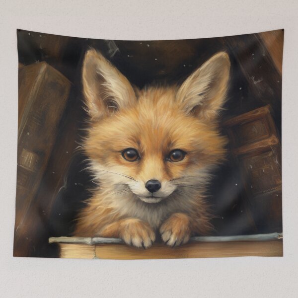 Item preview, little cute fox puppy in books designed and sold by WallyPink.