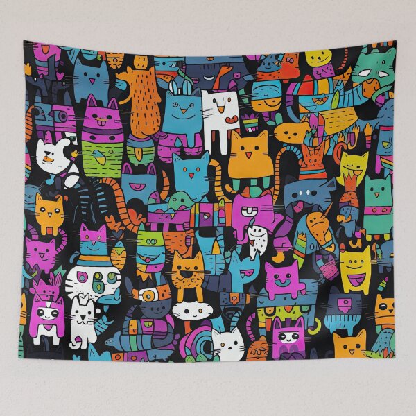 Item preview, lots of crazy colorful cats designed and sold by WallyPink.