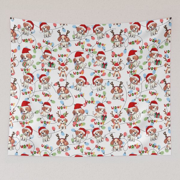 Item preview,  Cute Beagle Puppies Christmas Pattern on Christmas Lights Background  designed and sold by MimsTees.