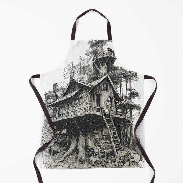 Item preview, Majestic Black and White Tree House Sketch - Serene Forest Cabin Art designed and sold by Blendfactor.