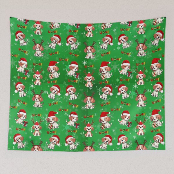 Item preview, Cute Beagle Puppies Christmas Pattern on Blue Snowflake Background  designed and sold by MimsTees.