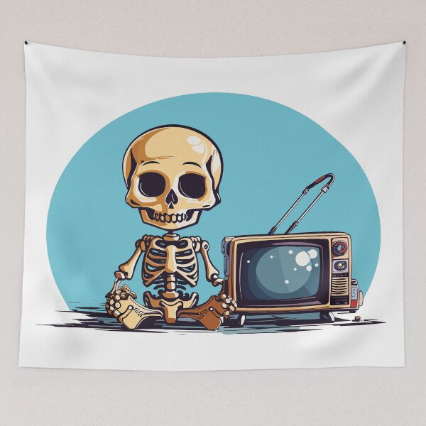 Item preview, Cute Little Skeleton With Old TV 80's designed and sold by GridBalcony.