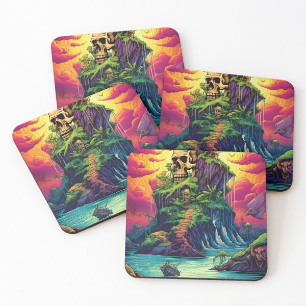 Item preview, Retro style skull house on mountain designed and sold by ArtByNRJ.