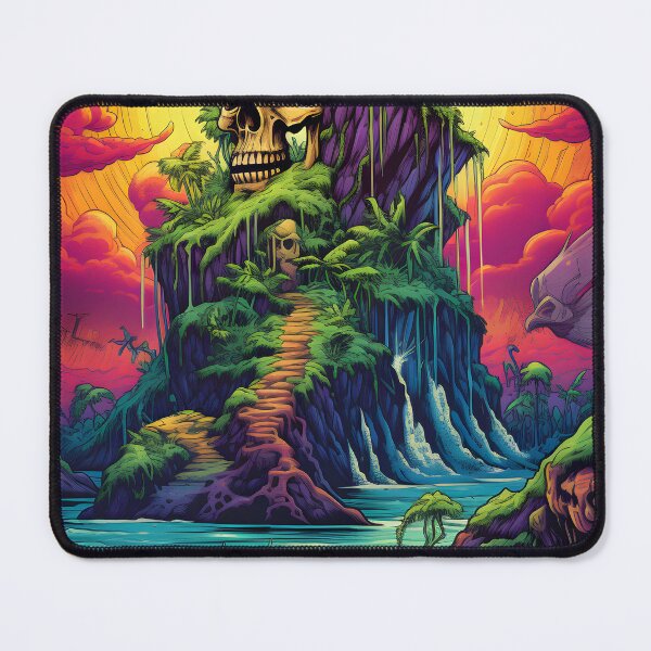 Item preview, Retro style skull house on mountain designed and sold by ArtByNRJ.