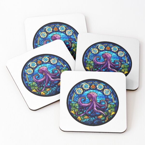 Item preview, King of the Deep Octopus in Stained Glass Style designed and sold by stainedglass101.