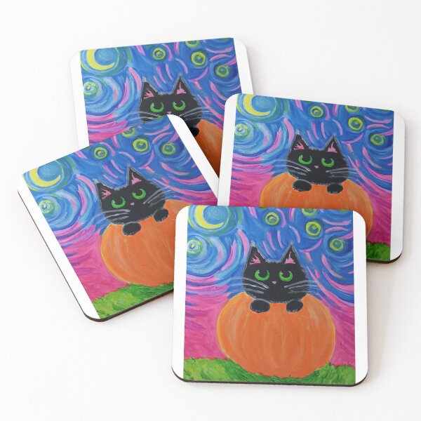 Item preview, Feliz Halloween Gato Negro en Calabaza con Luna y estrellas abstractas designed and sold by Oregon333.