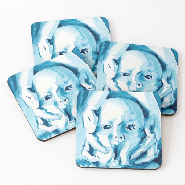 Item preview, Aqua Blue Green Squished Cheeks Surreal Baby Portrait Watercolor designed and sold by Valerie Englehart.