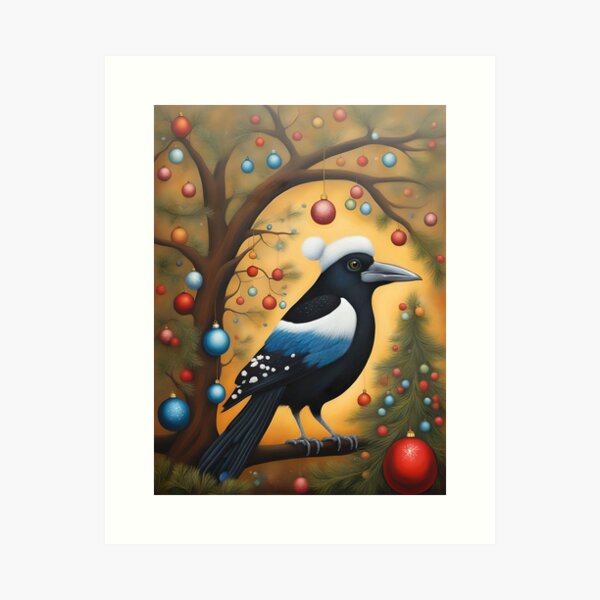 Item preview, Australian Christmas card magpie designed and sold by WildLadyWood.