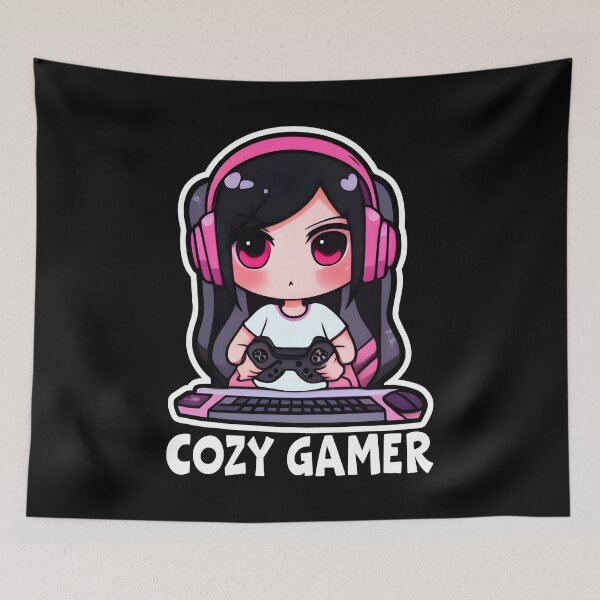 Item preview, Cozy Gamer, Black Color, Cool Kawaii Design, Video Games, Gamer Girl designed and sold by Porcupine Tees ⭐⭐⭐⭐⭐.