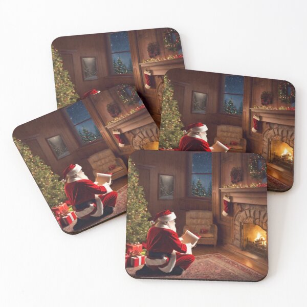 Item preview, Santa Claus placing gifts under a Christmas tree inside a home designed and sold by DeJuin.