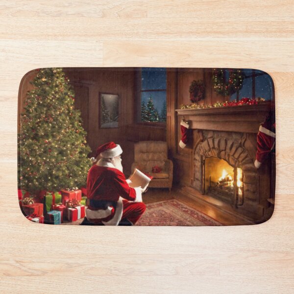 Item preview, Santa Claus placing gifts under a Christmas tree inside a home designed and sold by DeJuin.