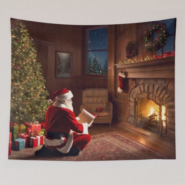Item preview, Santa Claus placing gifts under a Christmas tree inside a home designed and sold by DeJuin.