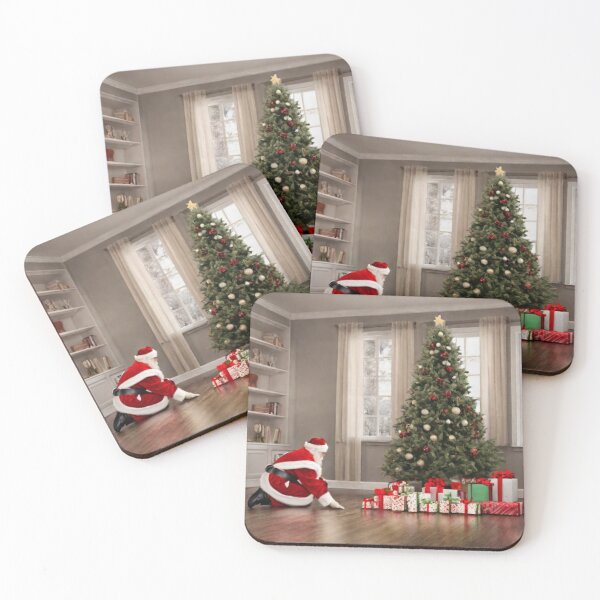 Item preview, Santa Claus placing gifts under a Christmas tree inside a home. Fireplace burning,  designed and sold by DeJuin.