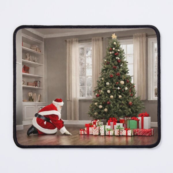 Item preview, Santa Claus placing gifts under a Christmas tree inside a home. Fireplace burning, designed and sold by DeJuin.