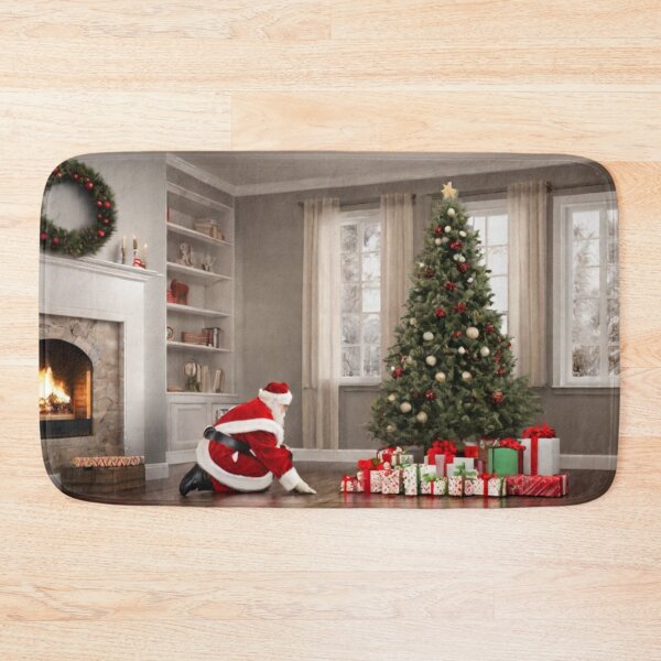 Item preview, Santa Claus placing gifts under a Christmas tree inside a home. Fireplace burning,  designed and sold by DeJuin.