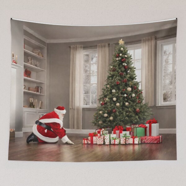 Item preview, Santa Claus placing gifts under a Christmas tree inside a home. Fireplace burning,  designed and sold by DeJuin.