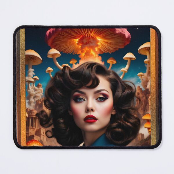 Item preview, Atomic Mushrooms BARBENHEIMER Retro Fusion Beautiful Portrait Art AI Concept Creation by Xzendor7 designed and sold by Xzendor7 Digital Art Creations.