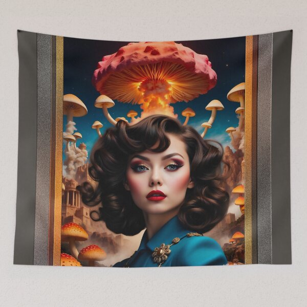 Item preview, Atomic Mushrooms BARBENHEIMER Retro Fusion Beautiful Portrait Art AI Concept Creation by Xzendor7 designed and sold by Xzendor7 Digital Art Creations.