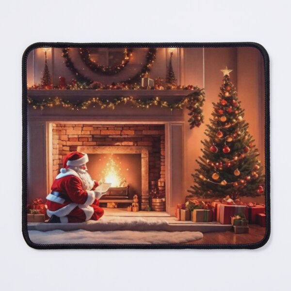 Item preview, Santa Claus placing gifts under a Christmas tree inside a home. Fireplace burning designed and sold by DeJuin.