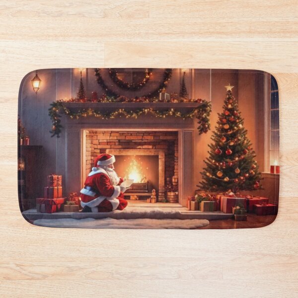 Item preview, Santa Claus placing gifts under a Christmas tree inside a home. Fireplace burning designed and sold by DeJuin.