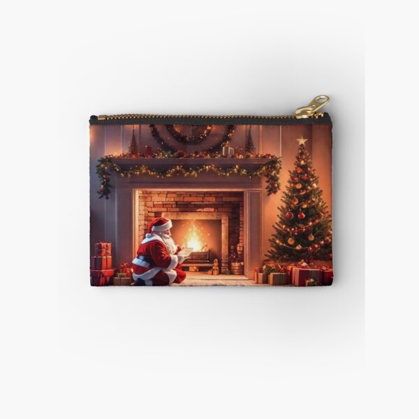 Item preview, Santa Claus placing gifts under a Christmas tree inside a home. Fireplace burning designed and sold by DeJuin.