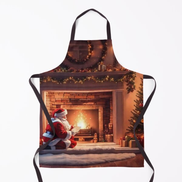Item preview, Santa Claus placing gifts under a Christmas tree inside a home. Fireplace burning designed and sold by DeJuin.