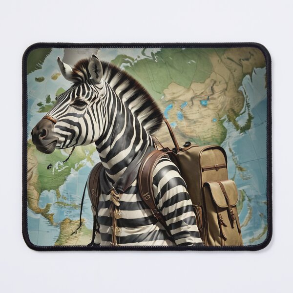 Item preview, a zebra with a backpack standing in front of a map designed and sold by Enga6.