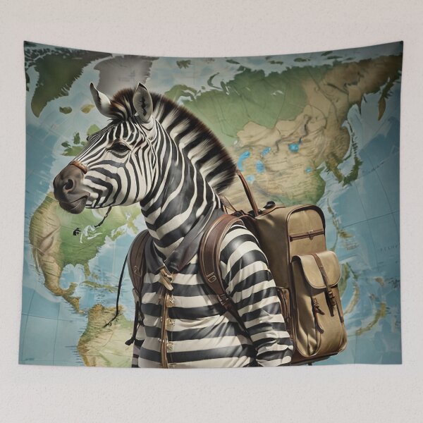 Item preview, a zebra with a backpack standing in front of a map designed and sold by Enga6.