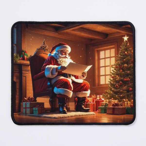 Item preview, Santa Claus placing gifts under a Christmas tree inside a home. Fireplace burning designed and sold by DeJuin.