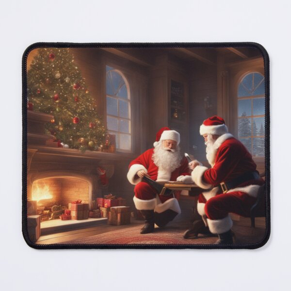 Item preview, Santa Claus placing gifts under a Christmas tree inside a home. Fireplace burning designed and sold by DeJuin.