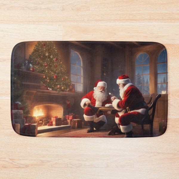 Item preview, Santa Claus placing gifts under a Christmas tree inside a home. Fireplace burning designed and sold by DeJuin.