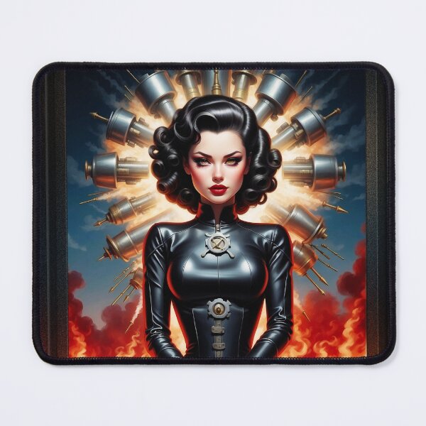 Item preview, The Industrial Atomic Age Barbenheimer Retro Fusion Pin Up Beautiful AI Poster Art Creation by Xzendor7 designed and sold by Xzendor7 Digital Art Creations.