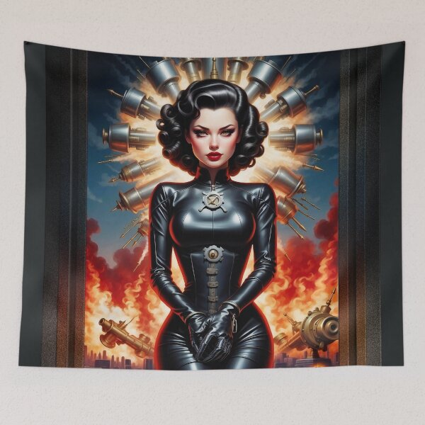 Item preview, The Industrial Atomic Age Barbenheimer Retro Fusion Pin Up Beautiful AI Poster Art Creation by Xzendor7 designed and sold by Xzendor7 Digital Art Creations.