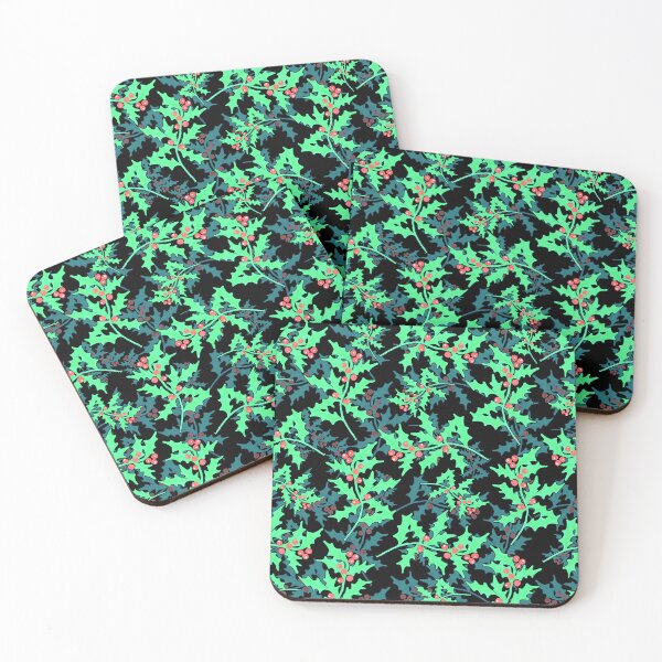 Item preview, Busy Holly Print (only red and green on black) designed and sold by BeJolley.