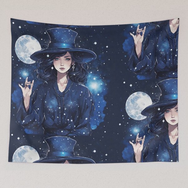 Item preview, high quality, stary night blue black beautiful magical woman, A beautiful magician woman made of starry sky,  designed and sold by ponpun57.