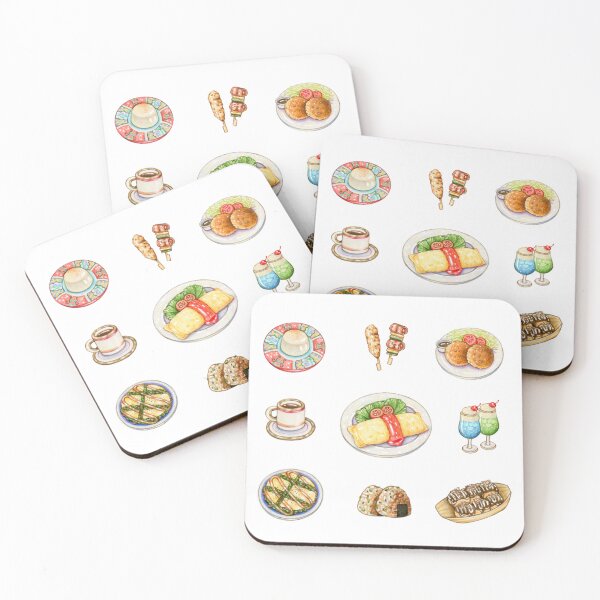 Item preview, Japanese Food Illustration Menu ( Food Sticker Pack 日本美食貼紙 ) - Pudding, Yakitori, Croquette, Siphone Coffee, Omelette Rice, Melon Soda, Negiyaki, Grilled Rice Ball, Takoyaki designed and sold by Rose Chiu.