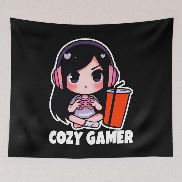 Item preview, Cozy Gamer, Black, Cool Kawaii Design, Video Games, Gamer Girl designed and sold by Porcupine Tees ⭐⭐⭐⭐⭐.