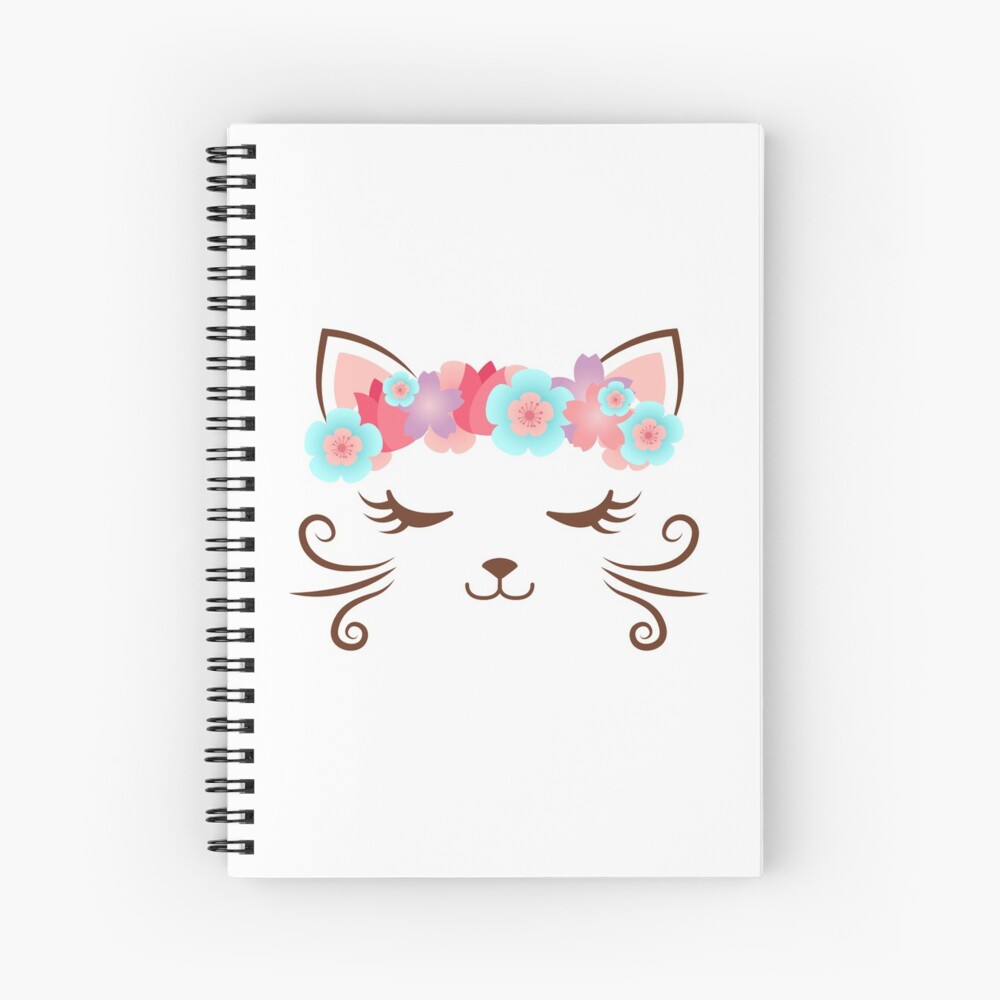 Cuaderno de espiral «Gato Kawaii, gatito kat, corona de flores, gato lindo,  fiesta de gato, regalo de gato, camisa de gato de mujer, gatito bonito,  amante de gato, colección de gato, cara