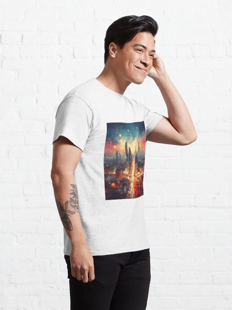 Thumbnail 5 of 7, Classic T-Shirt, Lights of the City Art Print designed and sold by cokemann.