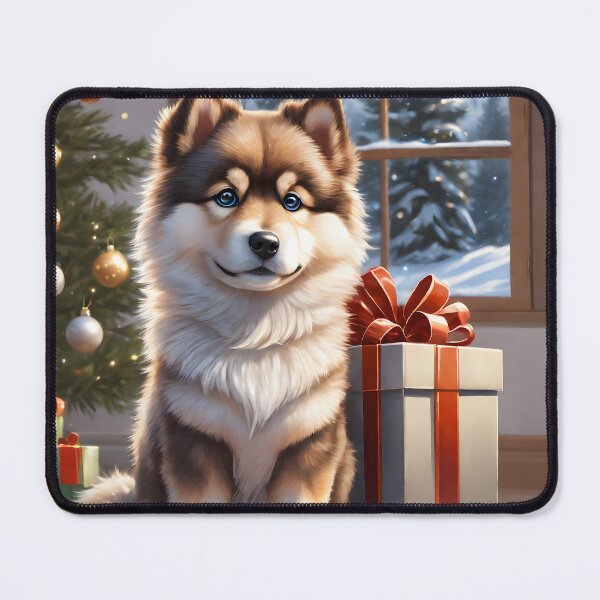 Item preview, A cute Finnish Lapphund with Christmas presents designed and sold by akwl-design.