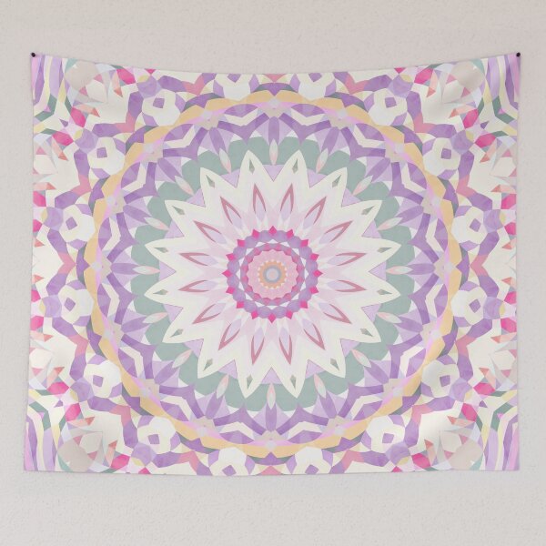 Item preview, Calypso Mandala in Pastel Purple, Pink, Green, and White designed and sold by Kelly Dietrich Mandala & Fractal Art.