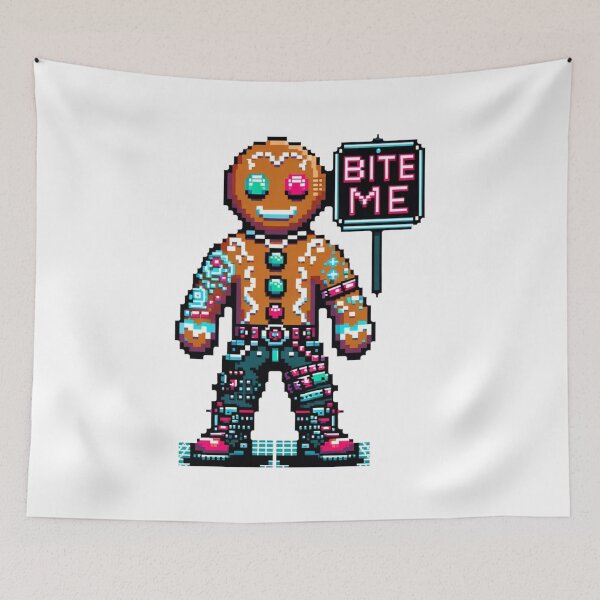 Item preview, Cyberpunk Gingerbread Man Neon Bite Me Design for Christmas designed and sold by PixelPunkster.