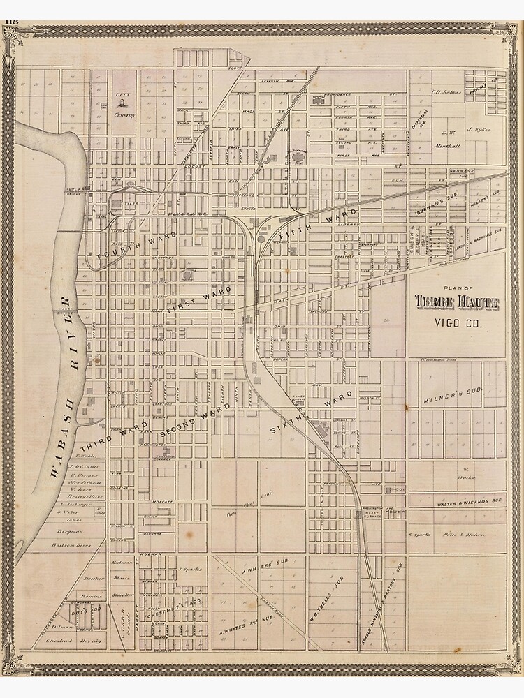 "Vintage Map of Terre Haute Indiana (1876)" Canvas Print for Sale by 