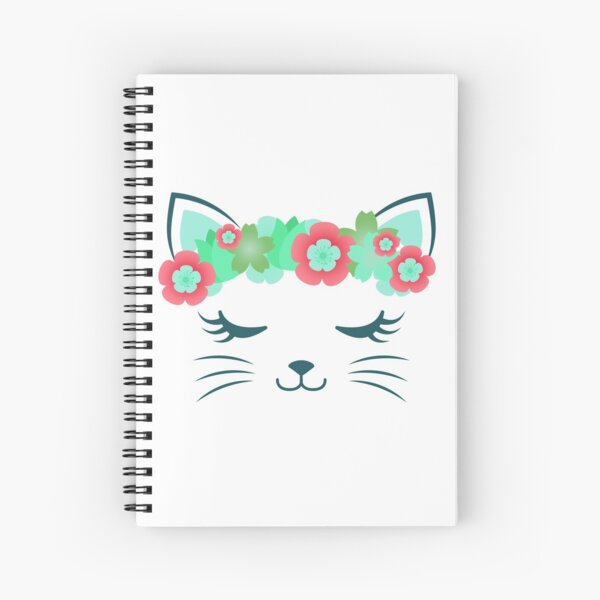 Cuaderno de espiral «Gato Kawaii, gatito kat, corona de flores, gato lindo,  fiesta de gato, regalo de gato, camisa de gato de mujer, gatito bonito,  amante de gato, colección de gato, cara