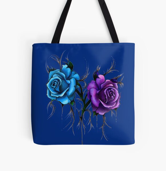 Bolsa de tela «Rosas azules y moradas | Diseño de estilo de tatuaje» de  artbylayce | Redbubble