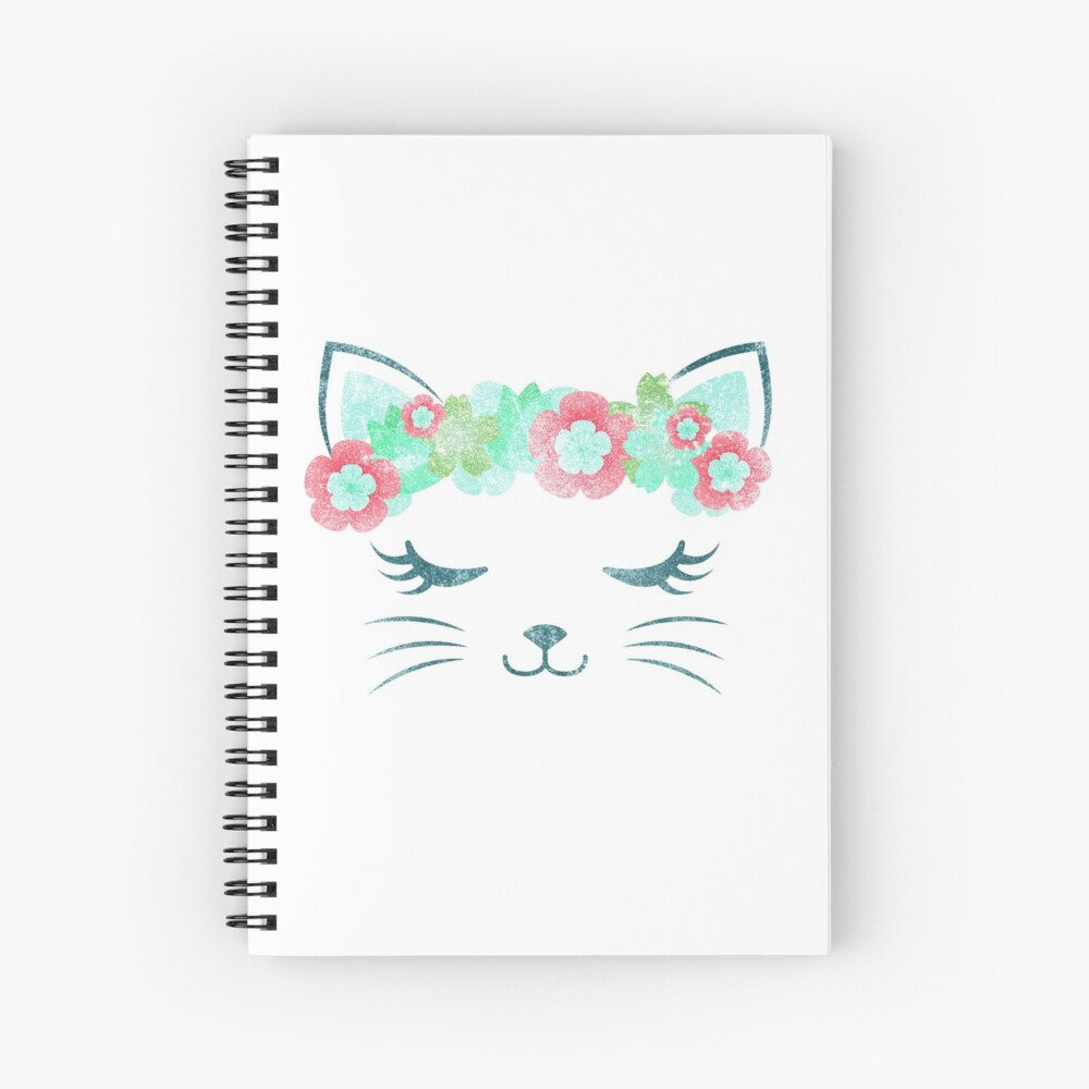Cuaderno de espiral «gato vintage Kawaii, gatito kat, corona de flores, gato  lindo, fiesta de gato, regalo de gato, camisa de gato de mujer, gatito  bonito, amante de gato, colección de gato»