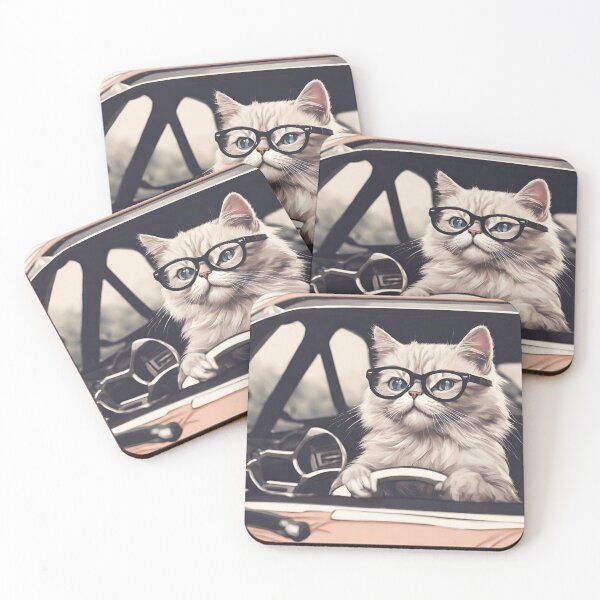 Item preview, Kitten with glasses walking and driving a car designed and sold by NaturaFotos.