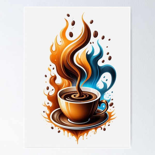 Artikelvorschau, Aus Liebe zum Kaffee – Epische Schönheit – Farbige Flammen und elegante Kaffeetasse und Kaffeebohnen entworfen und verkauft von Butler in the Home.